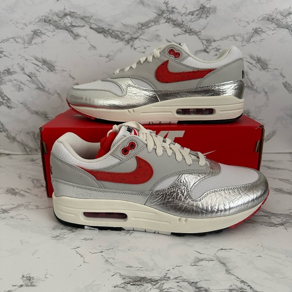 Nike Air Max 1 Premium SE White Chile Red Athletic Shoes HF7746-100 Men Size 10 - Picture 1 of 8